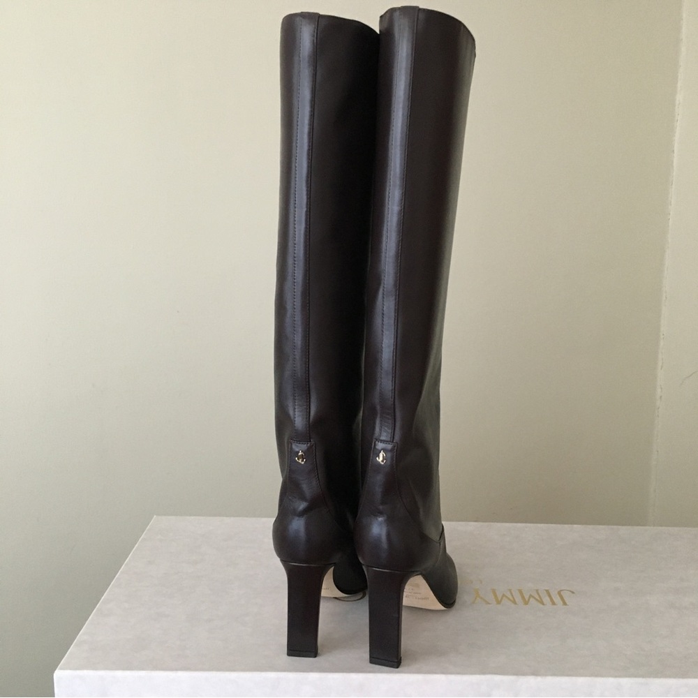 Jimmy Choo MAHESA 85 Square Heel Knee Hight Dark Brown Calf Leather Wome… - Picture 11 of 16